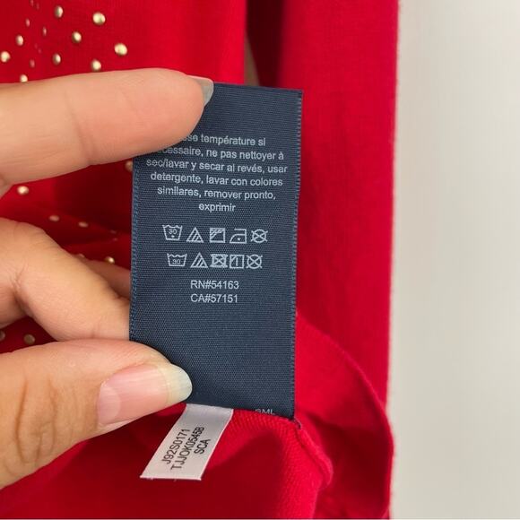 Tommy Hilfiger red long sleeve with gold studded sweater size Medium - Picture 9 of 12